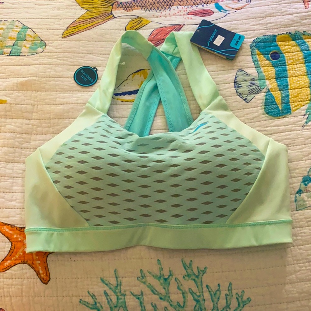 NEW mint colored Brooks Sports Bra -Large DD/E Medium Impact